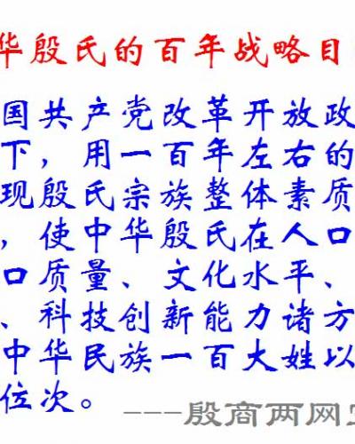 中华殷氏的百年战略目标